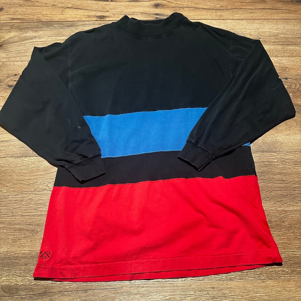 Vintage Benchline Black Blue Red Colorblock Mock Neck Shirt Mens Medium